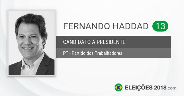 Santinho de Fernando Haddad - 13 - Candidato a Presidente