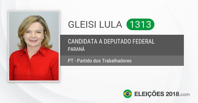 Santinho de Gleisi Lula - 1313 - Candidata a Deputada Federal
