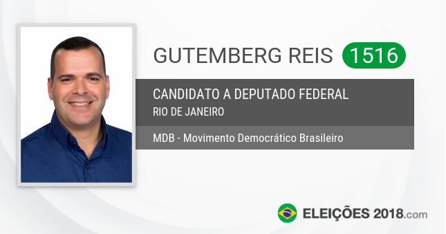 Santinho de Gutemberg Reis - 1516 - Candidato a Deputado Federal