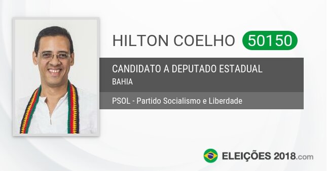 Santinho de Hilton Coelho - 50150 - Candidato a Deputado Estadual
