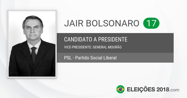 Santinho de Jair Bolsonaro - 17 - Candidato a Presidente