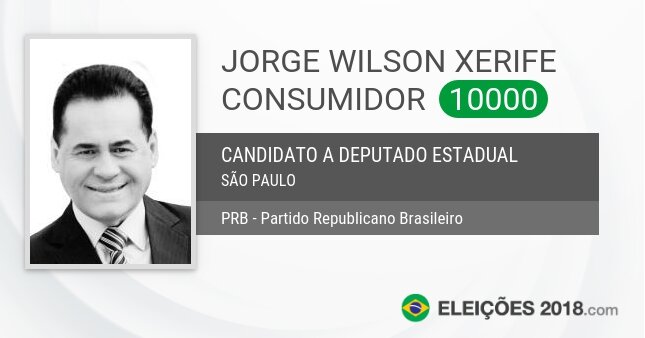 Santinho de Jorge Wilson Xerife Consumidor - 10000 - Candidato a Deputado Estadual