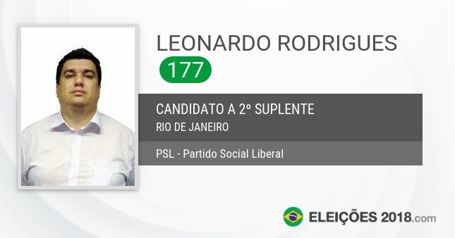 Santinho de Leonardo Rodrigues - 177 - Candidato a 2º Suplente