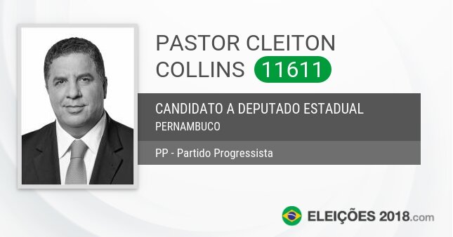 Santinho de Pastor Cleiton Collins - 11611 - Candidato a Deputado Estadual